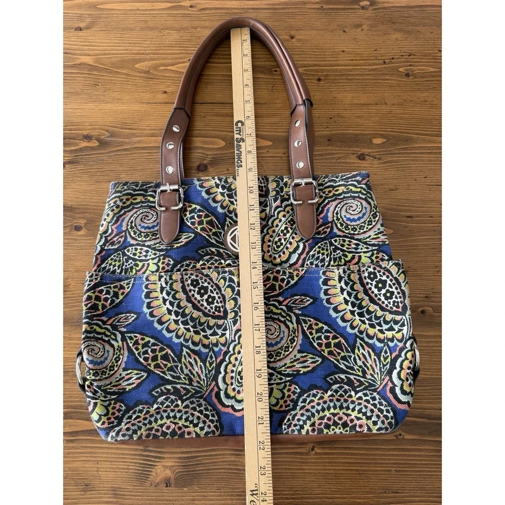 Vintage Relic Purse Tote Blue & Brown Canvas Bohemian Geometric